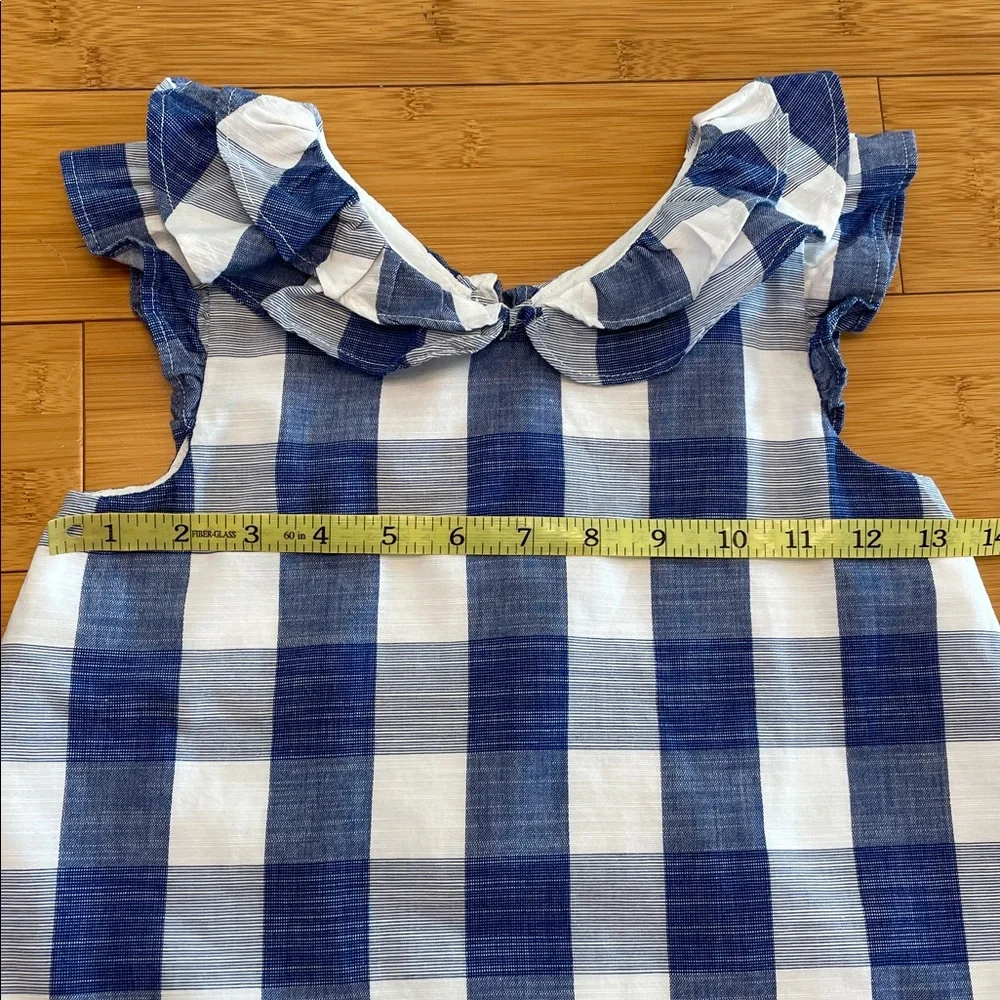 Janie and Jack Embroidery Floral Gingham Dress Size 7 Blue Red Sleeveless Ruffle